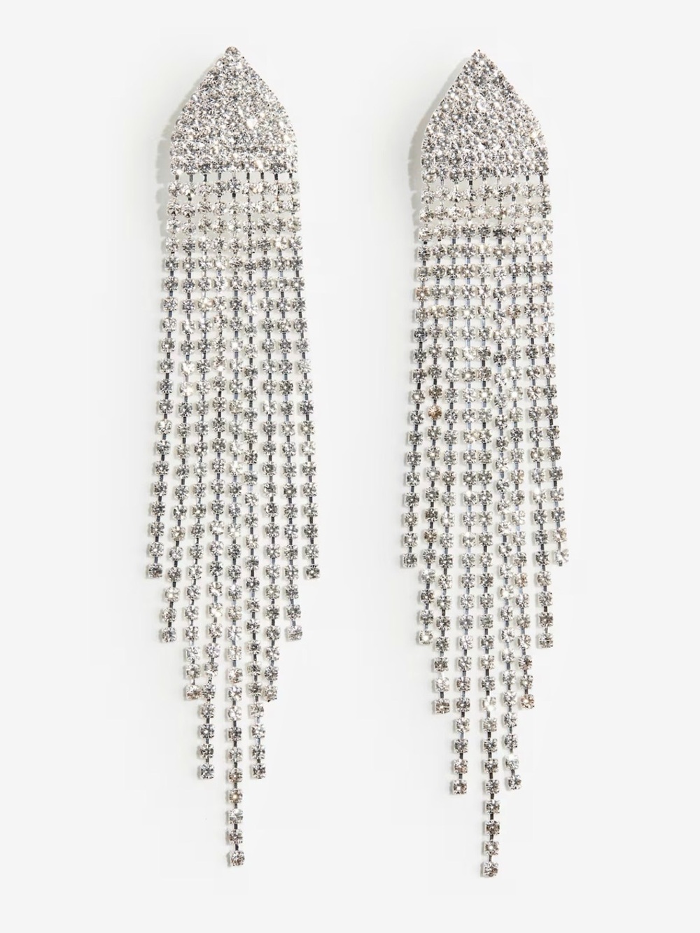 H&M Silver Rhinestone Long Dangle Statement Earrings NWT